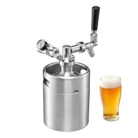 64oz Mini Keg, Pressurized Growler Tap System, 304 Stainless Steel Beer Kit, with Co2 Regulator, Self-Closing Faucet