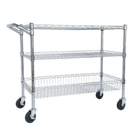 Heavy Duty Rolling Utility Cart,3 Tier Rolling Carts With Wheels,with Handle Bar & Shelf Liners,36inchx18inchx32inchStorage Cart For Kitchen,Rest (Option: Chrome)
