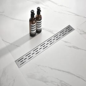 24 Inch Linear Shower Drain With Removable Brick Patterned Grate Cover, 304 Stainless Steel Shower Floor Drain With Hair Strainer And Leveling Fe (Option: defaulttitle)